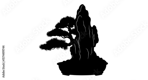 Bonsai Tree Silhouette: A Zen Garden in Black and White
