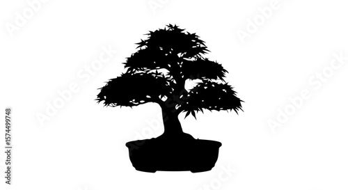 Bonsai Tree Silhouette: A Zen Garden in Minimalist Black and White Art