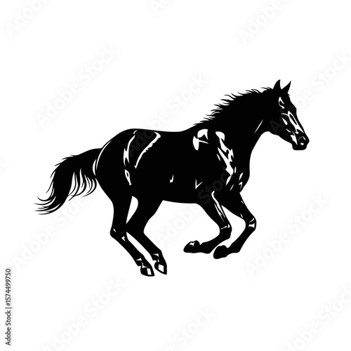 Galloping Horse Silhouette: A Dynamic Black and White Vector Illustration