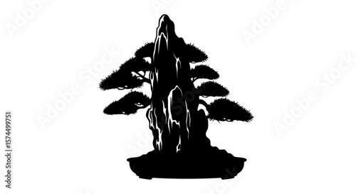 Bonsai Tree Silhouette: Zen Garden Art, Japanese Culture, Minimalist Nature Design