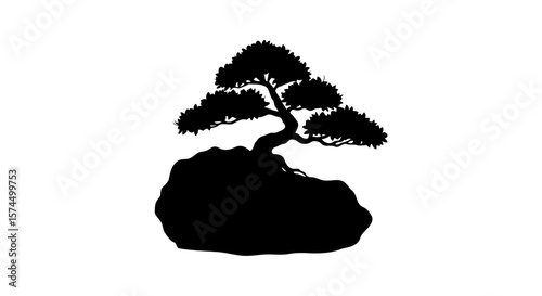 Bonsai Tree Silhouette: Zen Garden Minimalist Art Print