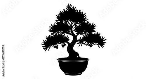 Bonsai Tree Silhouette: Zen Garden Minimalist Art