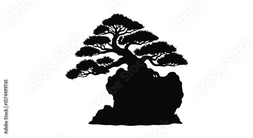 Bonsai Tree Silhouette: Minimalist Zen Garden Art Print