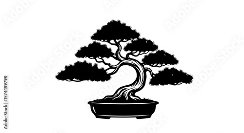 Bonsai Tree: A Black and White Zen Garden Illustration