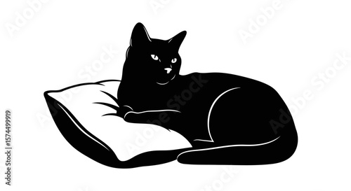 Black Cat Resting on a Pillow: A Serene and Elegant Silhouette