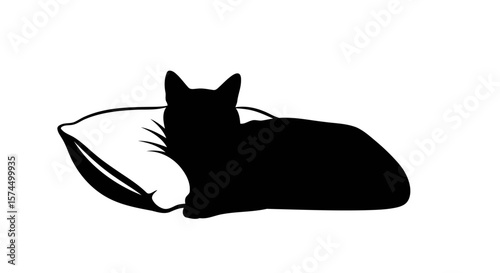 Serene Cat Silhouette on a Pillow: A symbol of comfort and relaxation