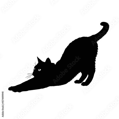 Majestic Cat Silhouette: A Black Feline Stretching Gracefully