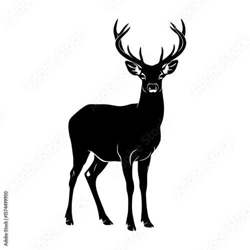 Majestic Deer Silhouette: Elegant Black and White Wildlife Art Print