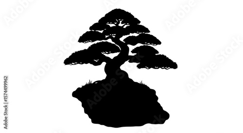 Bonsai Tree Silhouette: Japanese Zen Minimalist Art Print