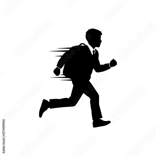 Schoolboy Running: Dynamic Silhouette of a Student Rushing to School
