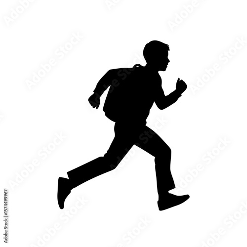 Running Boy Silhouette: Dynamic Vector Illustration of a Student Hurrying