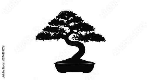 Bonsai Tree Silhouette: A Zen Garden in Black and White