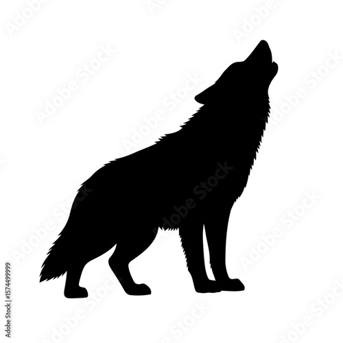Majestic Wolf Silhouette: Howling at the Moon, Black and White Animal Vector Graphic