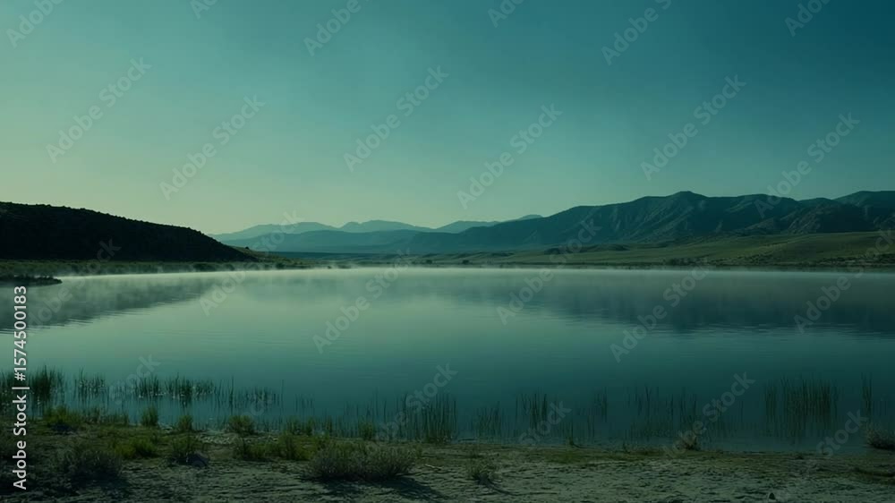 Serene Mountain Lake: Misty Dawn, Tranquil Waters, Breathtaking Vista Serene Mountain Lake: Misty Dawn, Tranquil Waters, Breathtaking Vista