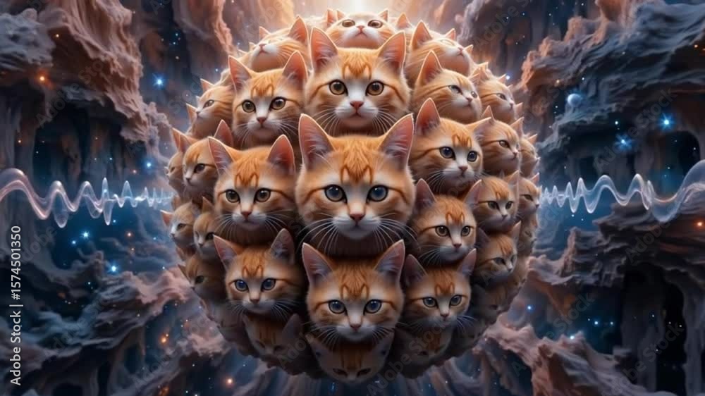 Cosmic Feline Constellation - Orange Cats in Nebula Wonderland - 4K Fantasy & Digital Art