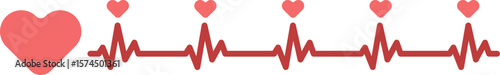 A graphic showing a heart icon and a steady EKG line with heart symbols on each beat. Represents calm heartbeat modulation, cardiac health, and wellness.