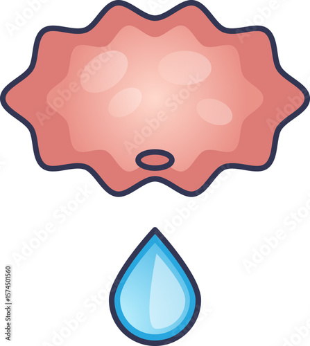 A stylized illustration of a salivary gland secreting a droplet of saliva. Represents oral health, digestion, and the biological process of salivation.