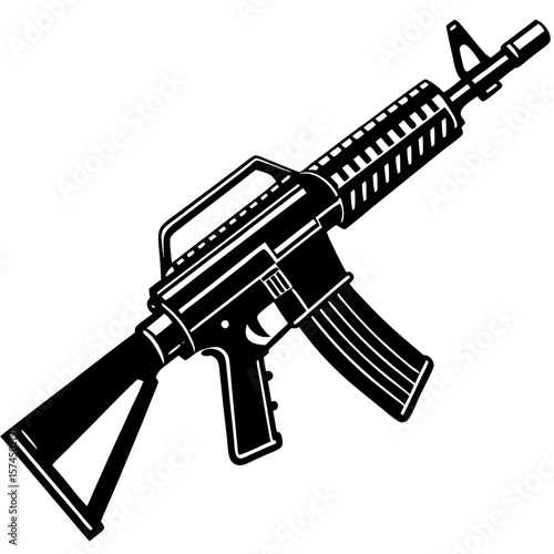 Black and white assault rifle graphic military weapon vector illustration strong powerful design