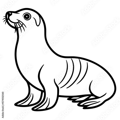 Adorable cartoon sea lion outline illustration playful happy design children book coloring page
