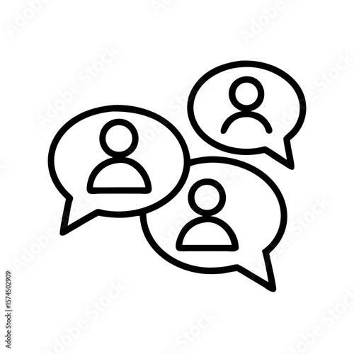 Group Chat Icon – People in Speech Bubbles Line Art Vector