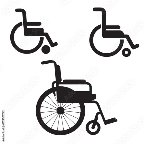 black various vector icon of a wheelchair silhouette	
