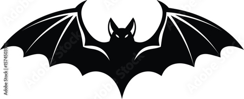 A silhouette illustration of a bat with its wings spread wide against a white background, perfect for Halloween themes, gothic designs, or wildlife projects.