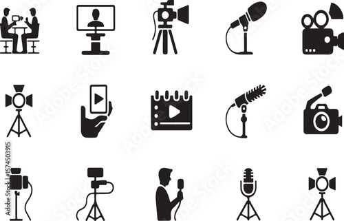 "20 Black Silhouette Icons of Documenting and Filmmaking Equipment".