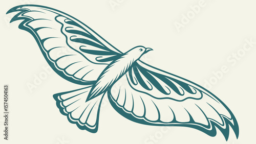 Flying bird drawing vector illustration for tattoo design or graphic art and avian wildlife concept art