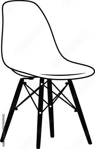 An isolated modern chair with white seat and black wooden legs presents a sleek design aesthetic, perfect for minimalist interiors or furniture catalogs.