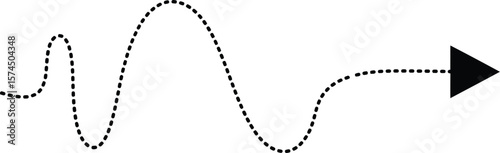 Wavy dotted line with an arrow showcases a complex path or routing concept in a simple design, ideal for illustrating direction or movement and guidance.