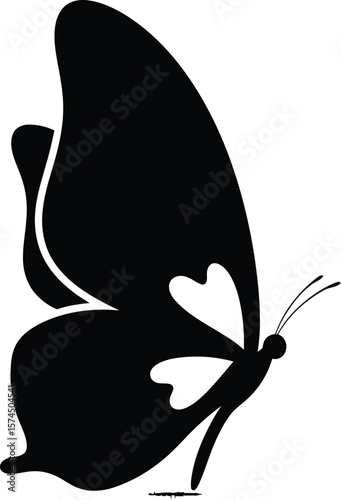 Graceful butterfly silhouette on a white background exudes minimalism, making it a perfect graphic for design projects requiring elegance and simplicity, nature themes.