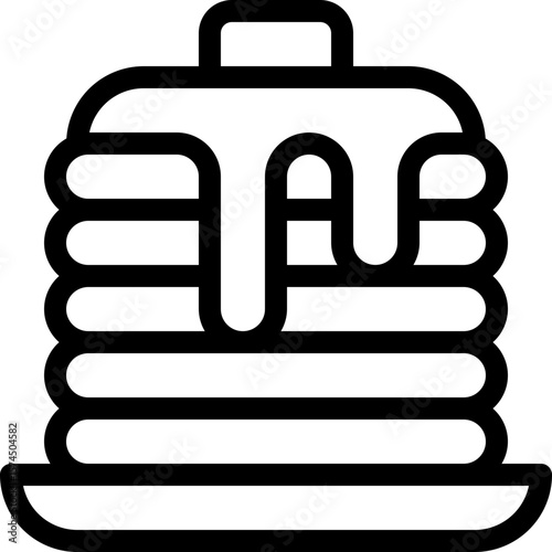 Classic breakfast food icon showing a tall stack of pancakes with melting butter and dripping sweet syrup, a delicious dessert symbol