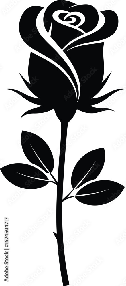 Elegant floral artwork showcases a single rose in silhouette, ideal for romantic themes, weddings, or minimalist designs, offering a touch of sophistication and natural beauty. Elegant floral artwork showcases a single rose in silhouette, ideal for romantic themes, weddings, or minimalist designs, offering a touch of sophistication and natural beauty.