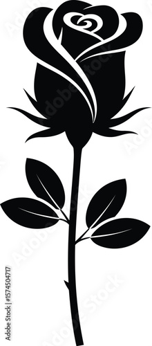 Elegant floral artwork showcases a single rose in silhouette, ideal for romantic themes, weddings, or minimalist designs, offering a touch of sophistication and natural beauty.