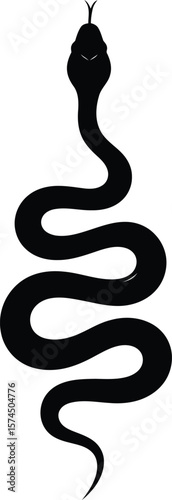Graceful serpent slithers sinuously, showcasing its sleek, black form with a subtle curve, against a clean white background for a modern and impactful graphic design.