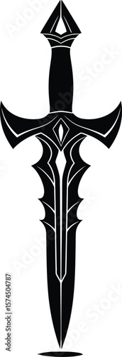 A stylized black dagger illustration with sharp edges creates a bold, fantasy vibe that can be used for medieval themes or for graphic design projects.