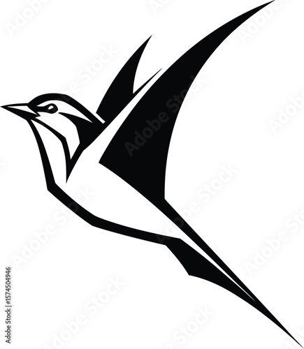 A stylized flying bird illustration, showcasing a minimalist design with black lines on a white background evoking freedom and natural grace.
