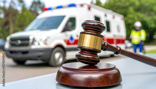 Gavel with Ambulance, Accident, and Lawsuit.