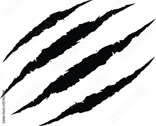 Bold black claw marks create a fierce visual effect, representing animalistic power or a destructive force on a clean white background, ideal for graphic designs.