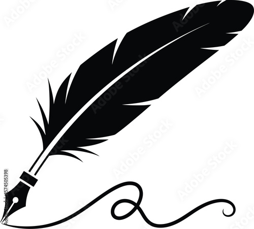 Elegant quill pen illustration creates a classic writing symbol with flowing ink and detailed feather design for creative projects.