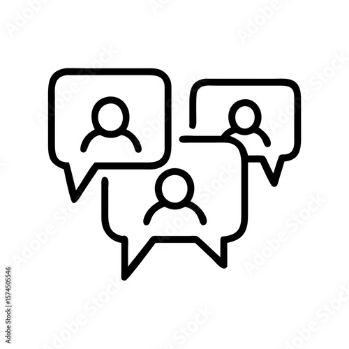 Group Chat Bubble Icon with People - Communication & Social Network Concept