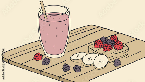 Smoothie Glass with Banana and Berries
