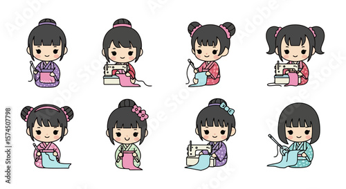 Kawaii Sewing Girls: Animated Crafting Characters