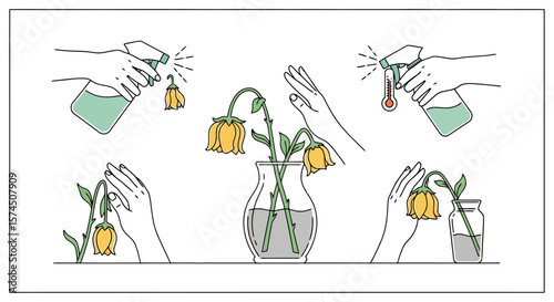 Reviving Flowers: A Step-by-Step Guide Illustration