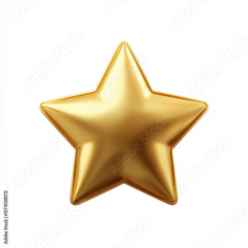 A single golden star with a shiny surface isolated against a plain white background in a close up view