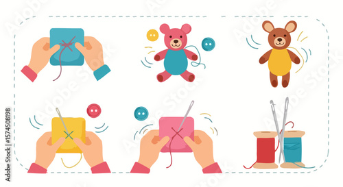 Sewing a Teddy Bear: Craft Project Steps Illustration