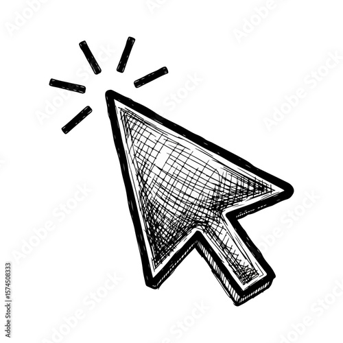 Hand-Drawn Cursor Arrow Icon in Monochrome Style
