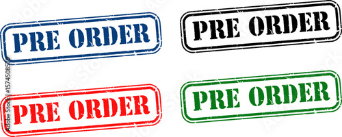 Pre-Order Stamps Collection of Colorful Rectangular Pre-Order Rubber Stamps Graphics