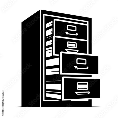 Black and White Vector Silhouette of an Office File Cabinet