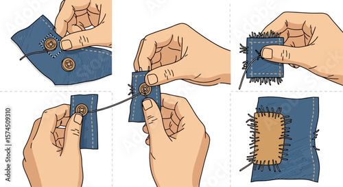 Sewing Button on Denim Patch: DIY Repair Tutorial